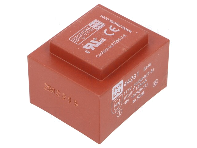 Transformator: ingegoten; 10VA; 117VAC; 18V; 556mA; PCB Transformator: ingegoten; 10VA; 117VAC; 18V; 556mA; PCB